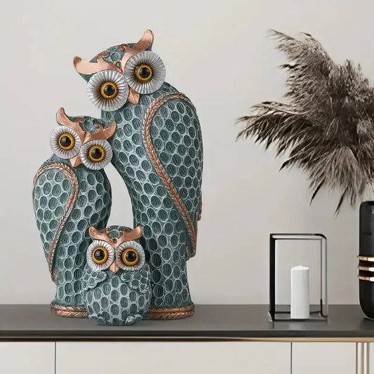 Mdern Owl Family Sculpture Resin Decor for Living Room Entry and TV Stand Perfect for Home Office Ideal Housewarming Gift Furnish Wise