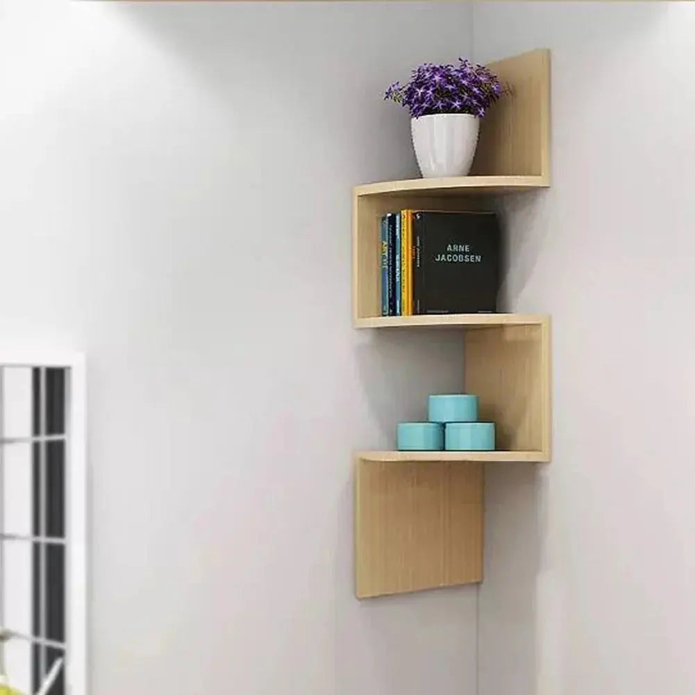 Tiered Wooden Floating Corner Shelf Furnish Wise