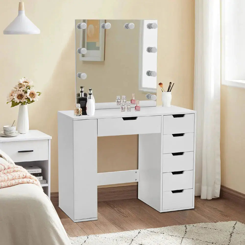 Hollywood Makeup Dressing Table with LED Lighted Mirror Furnish Wise