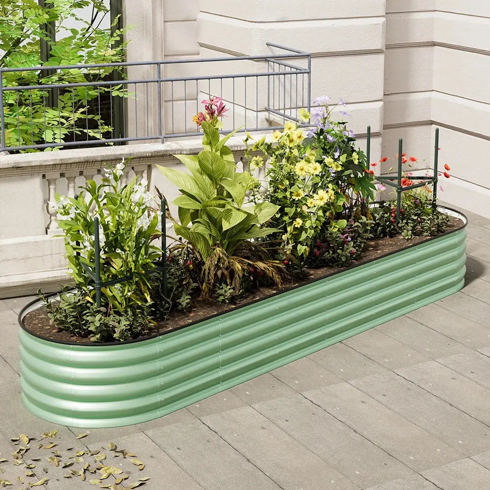 Light Green Oval-Shaped Steel Raised Garden Bed