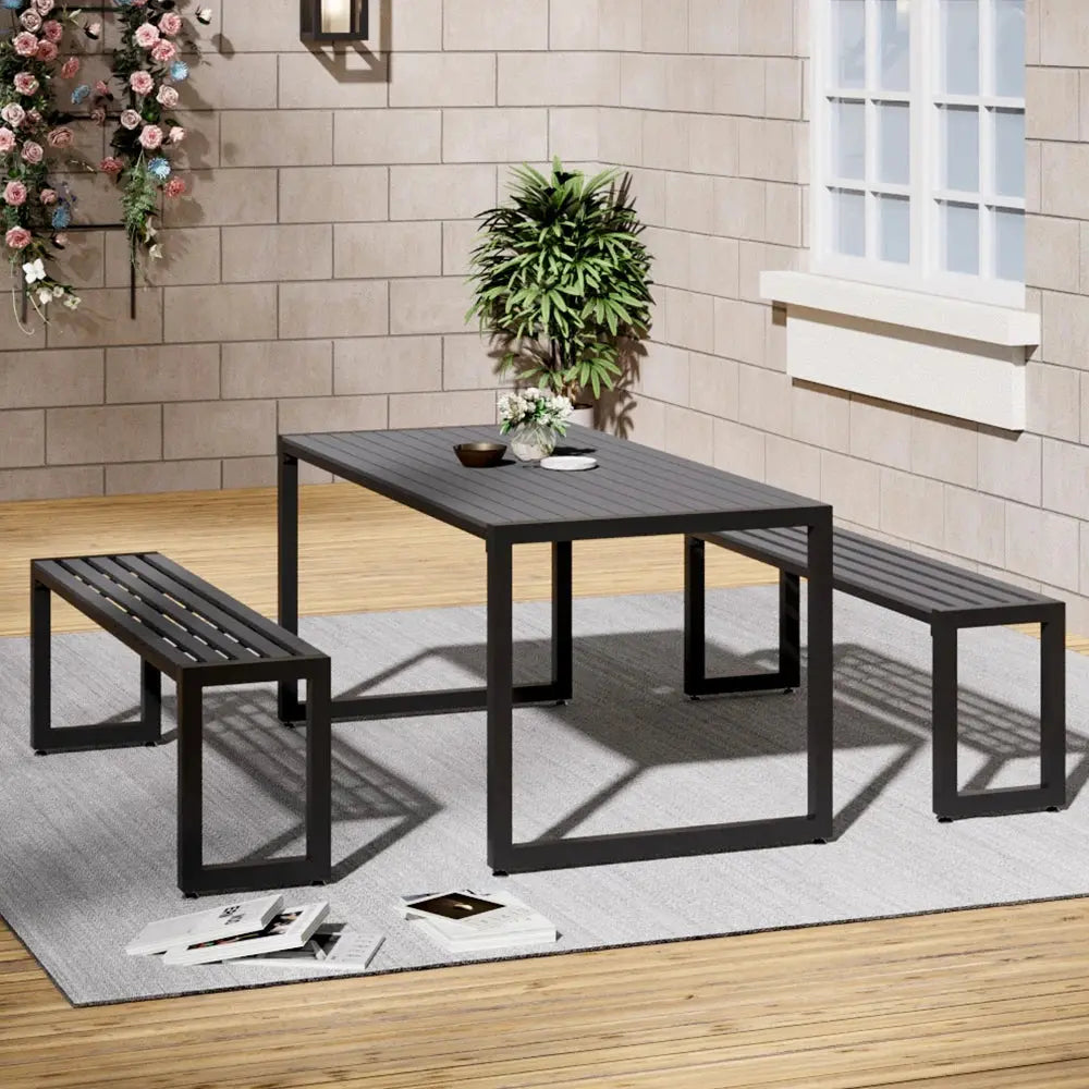 Outdoor Wooden and Metallic Garden Dining Table