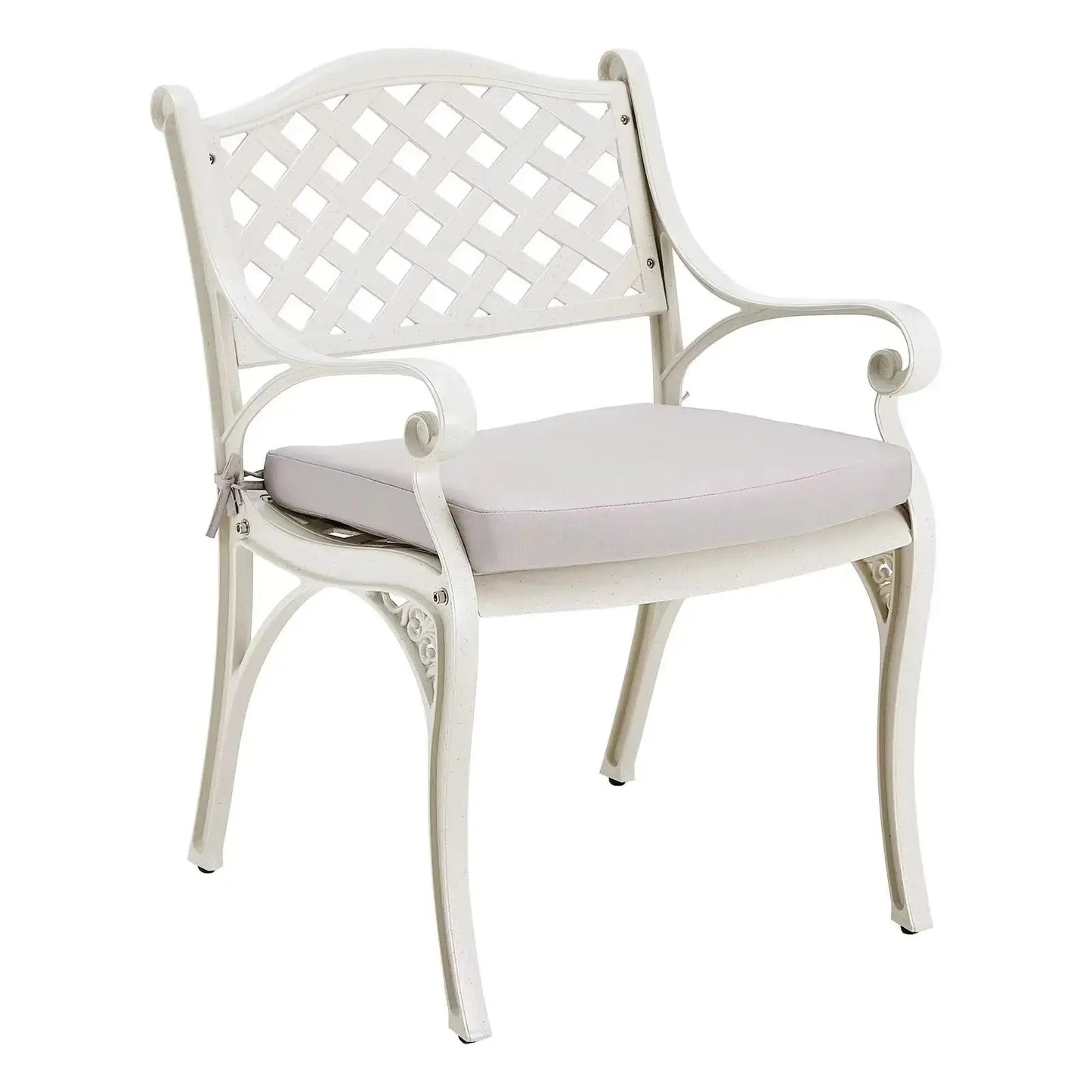 2-Piece White Cast Aluminium Garden Dining Chairs With Cushion