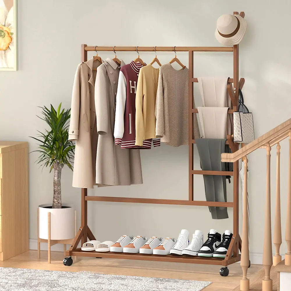 Bamboo Garment Hat Rack with Wheels