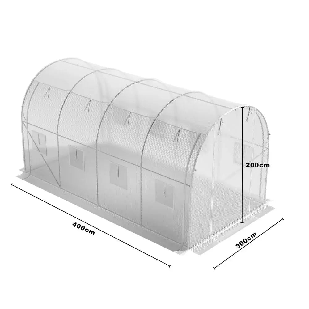 White 4m Outdoor Tunnel Greenhouse with Steel Frame