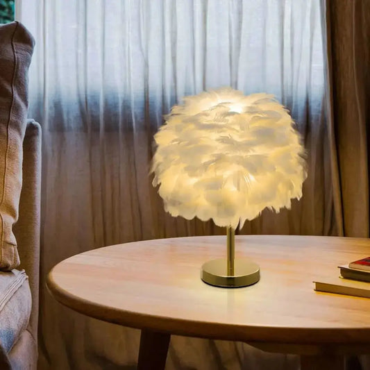 White Chic Feather Table Lamp Furnish Wise