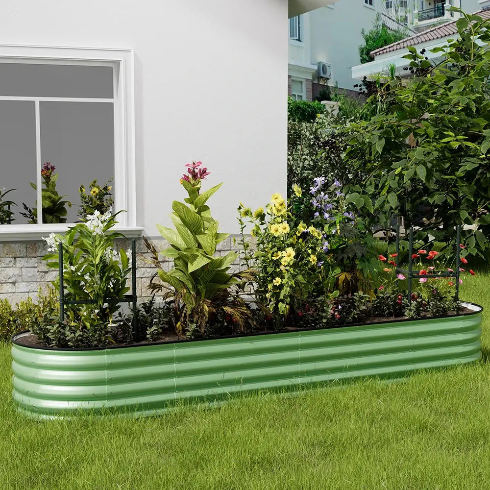 Light Green Oval-Shaped Steel Raised Garden Bed