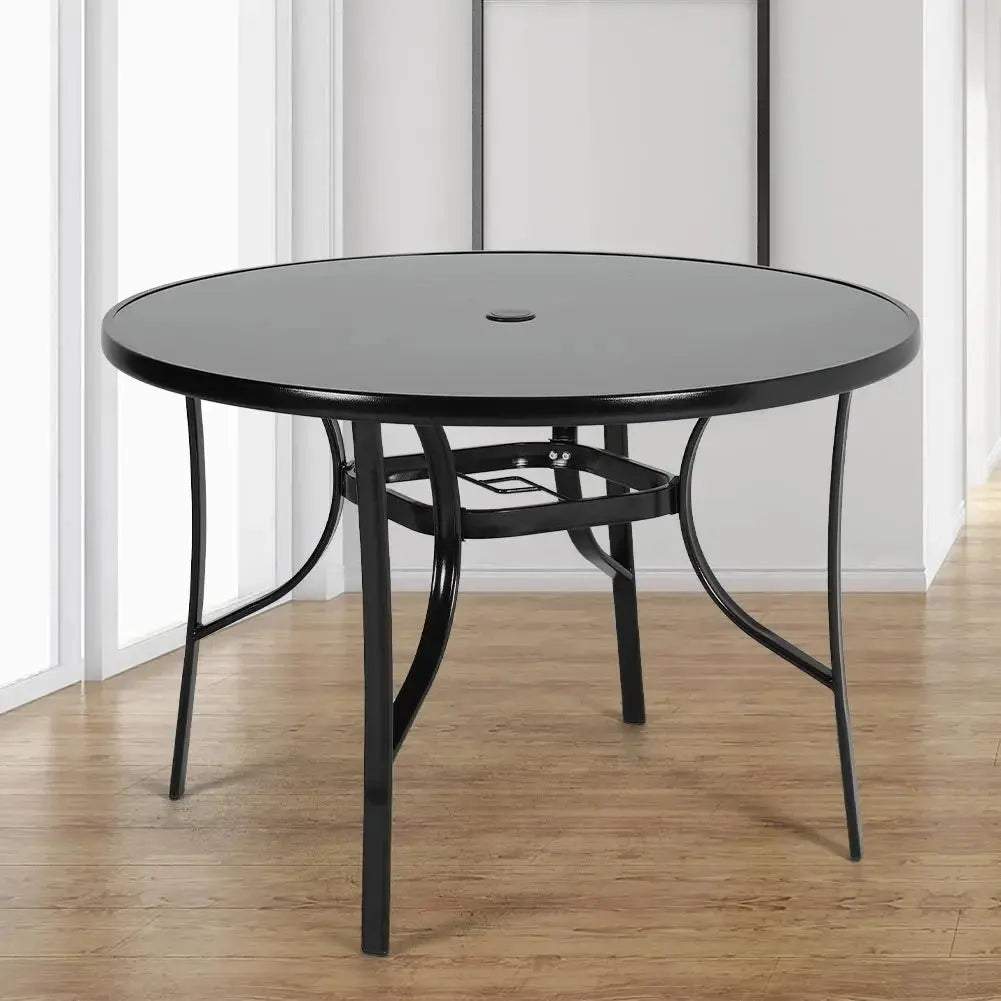 105cm Metallic and Tempered Glass Garden Table Furnish Wise