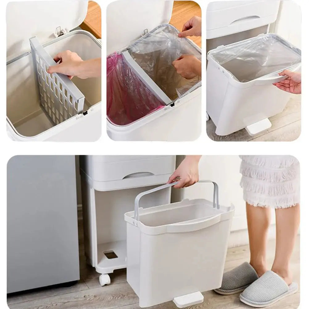 38L Double Compartment Trash Can with 4 Casters