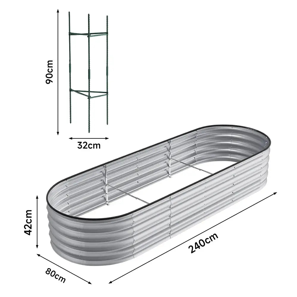 Silver Oval-Shaped Steel Raised Garden Bed