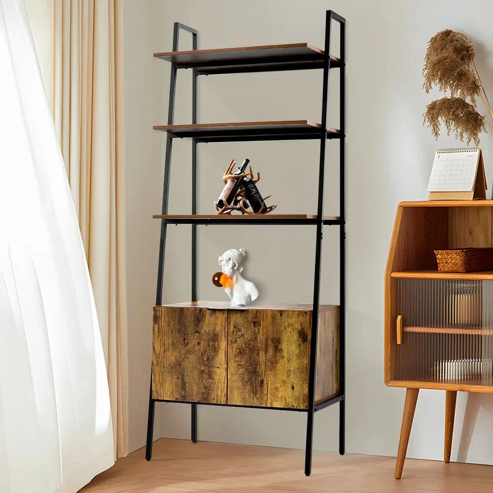 Rustic Brown Industrial Style Wooden Bookshelf Display Furnish Wise
