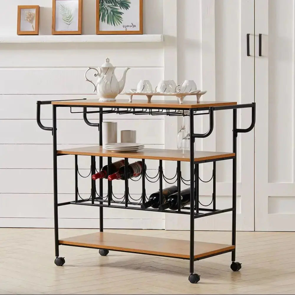 3 Tier Kitchen Drinks Trolley with Wine Bottle Storage Furnish Wise