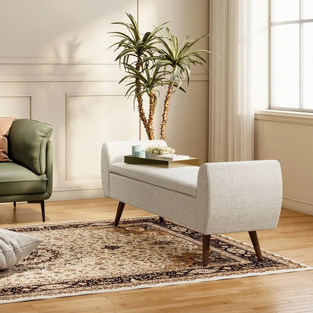 Linen Upholstered Modern Comfortable Multifunctional Storage Bench Furnish Wise