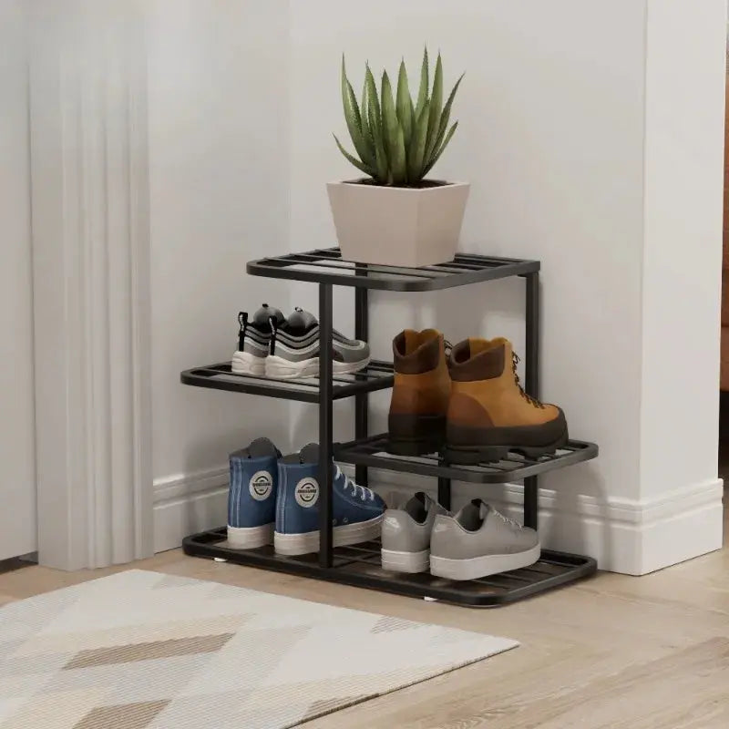 Large Capacity Interlocking Multi-Layer Wrought Iron Shoe Rack Minimalist Entryway Storage Shelf For Small Apartment Furnish Wise