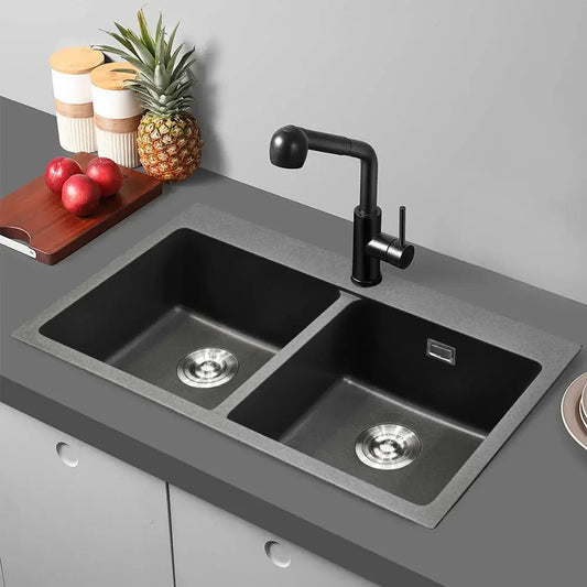 Grey Quartz Undermount Kitchen Sink Double Bowl Furnish Wise