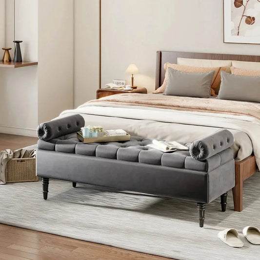 Grey Household Multifunctional Flip Top Storage Bench with Side Arms