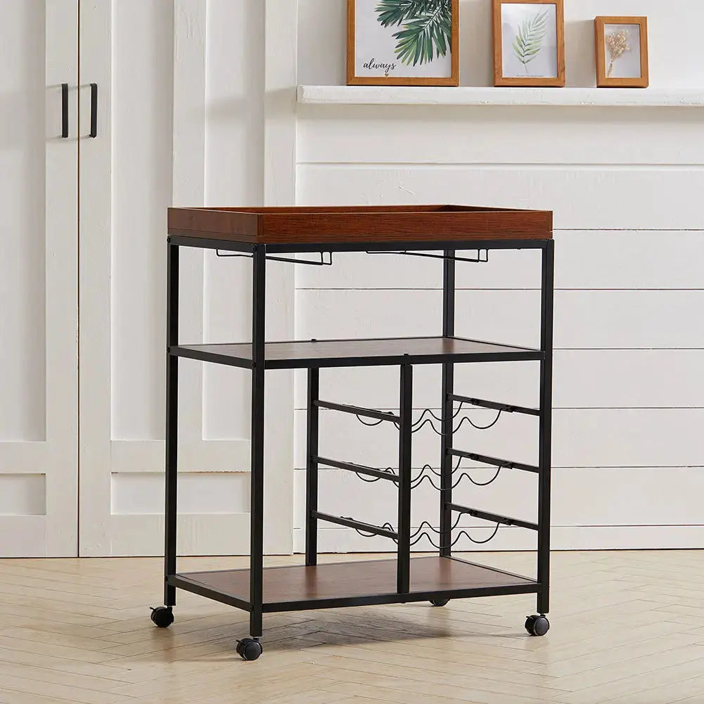 3 Tier Kitchen Trolley with Tea Tray Storage Shelf Furnish Wise