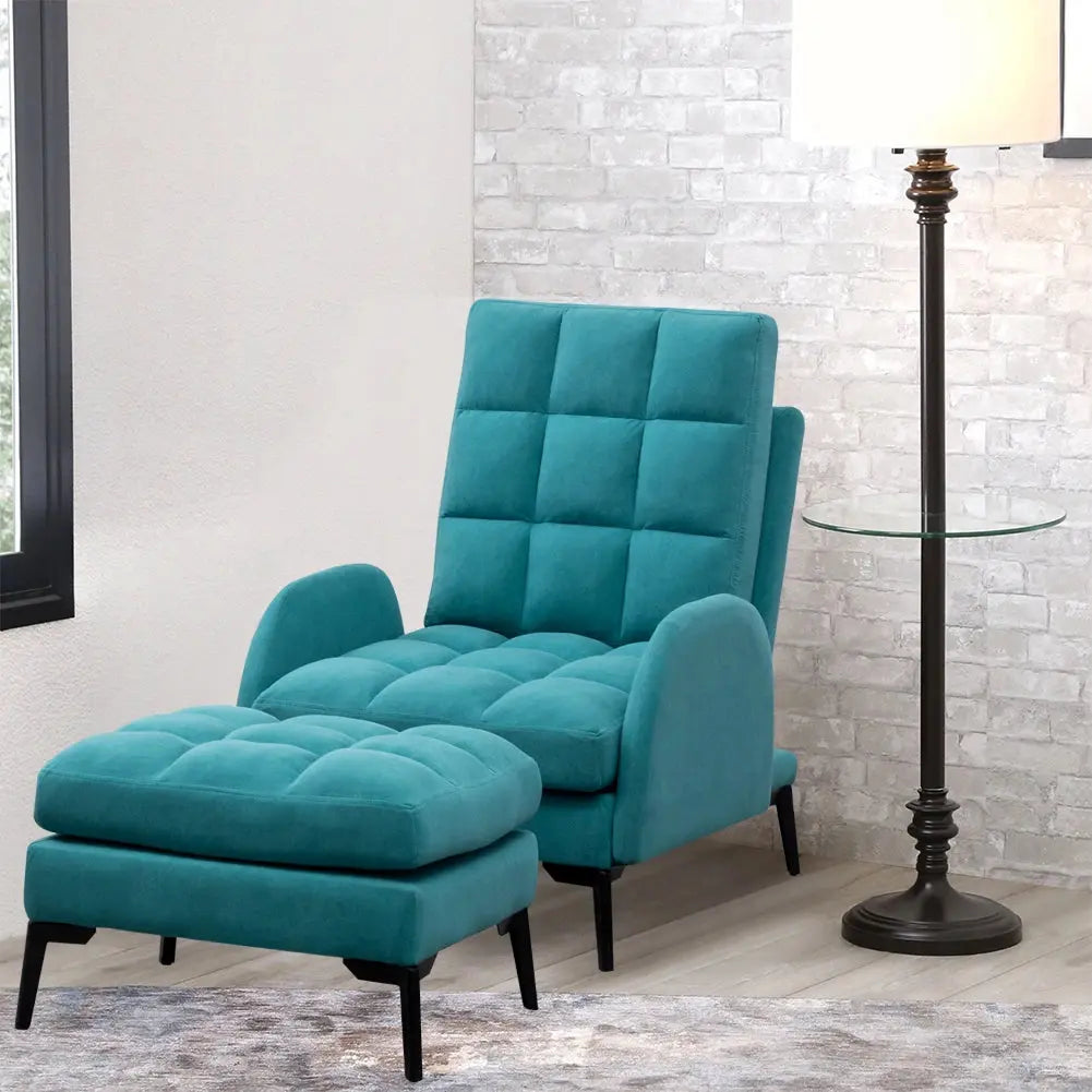 Green Frosted Velvet Recliner Armchair with Thickened Footstool