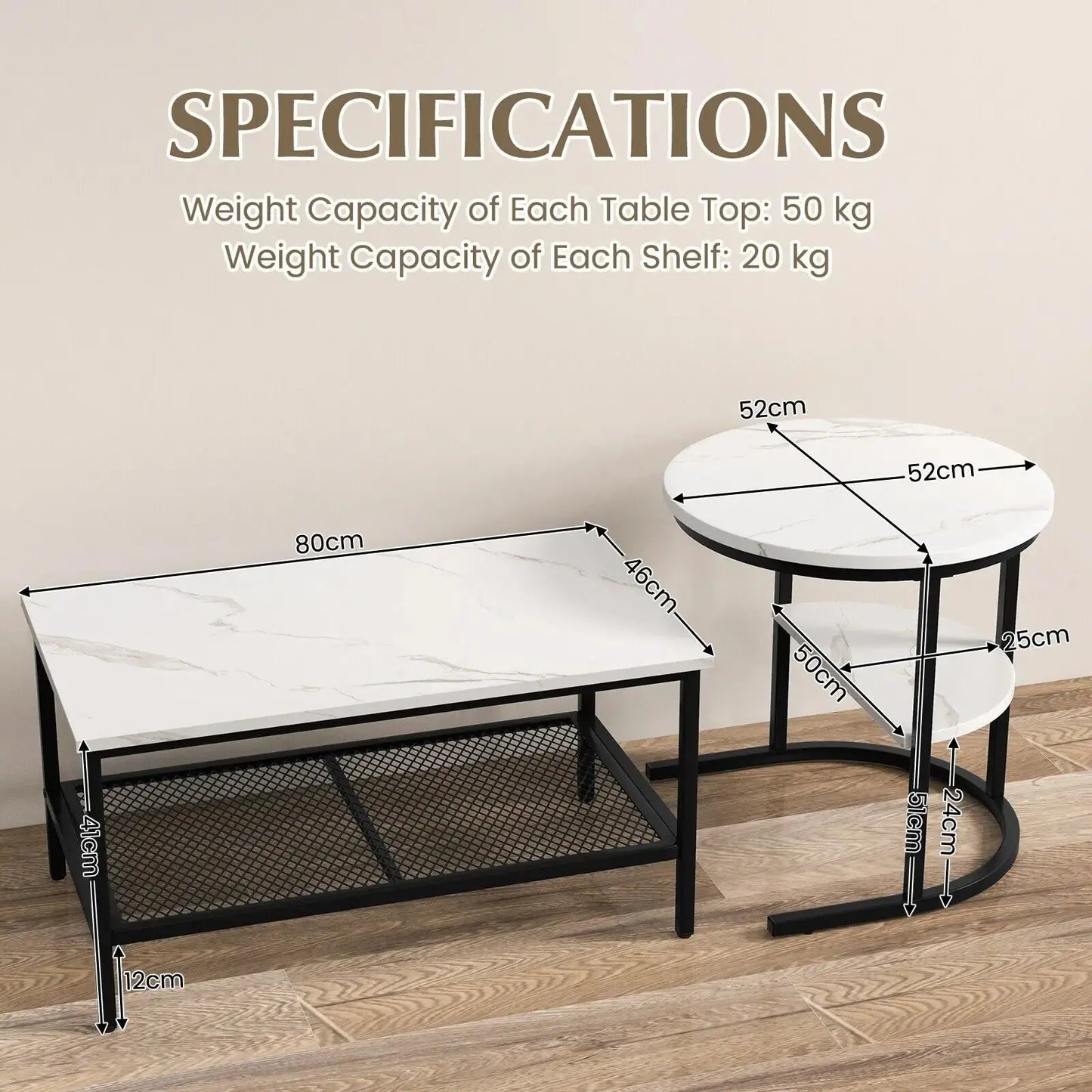 Set of 2 Coffee Nesting Table Set Furnish Wise