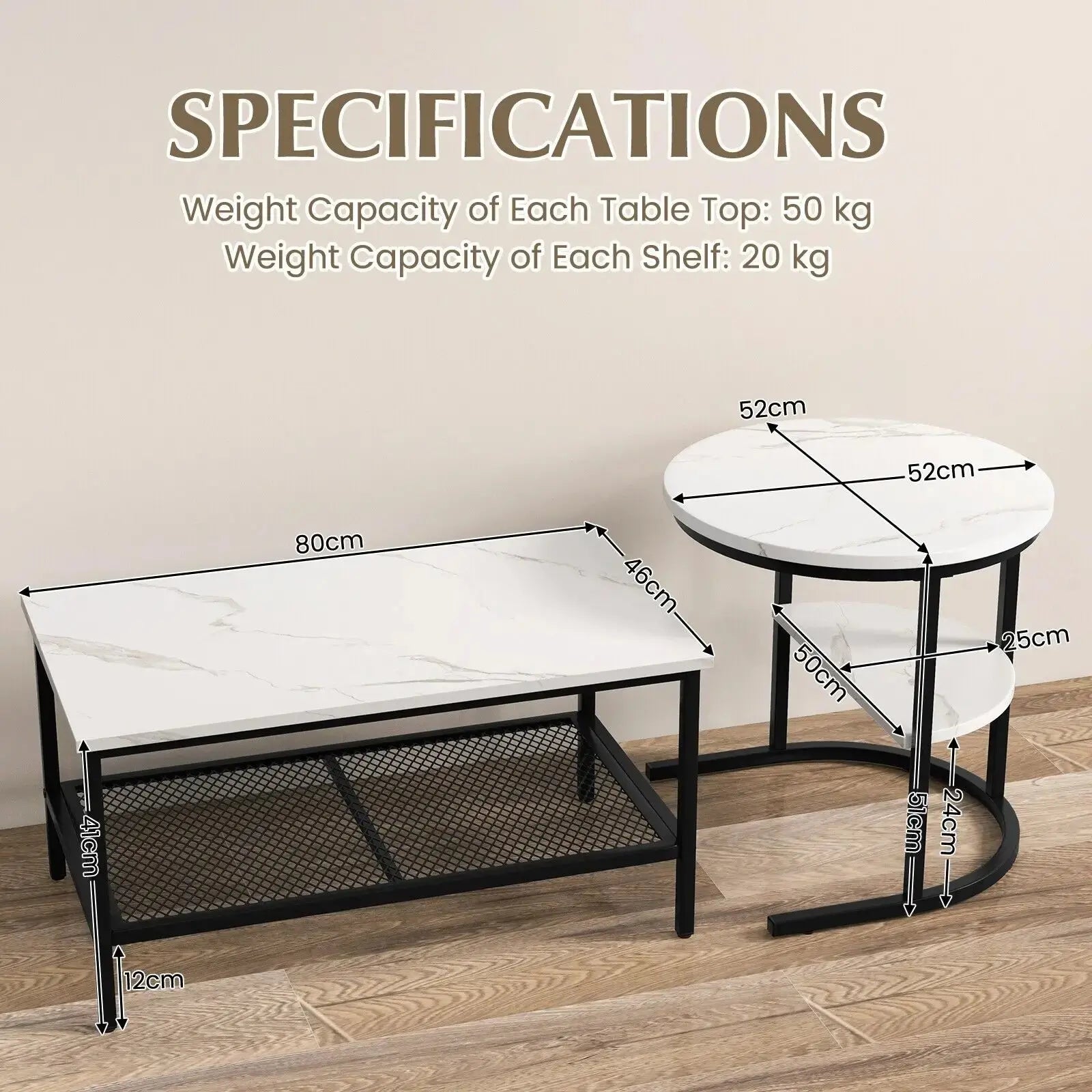 Set of 2 Coffee Nesting Table Set Furnish Wise