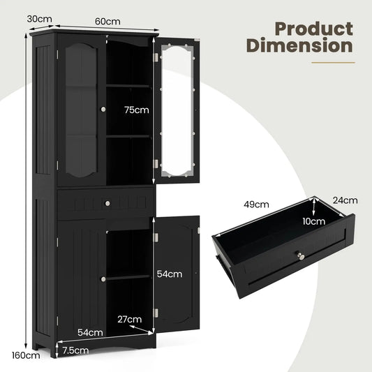 Freestanding Storage Cabinet with Tempered Glass Doors Furnish Wise