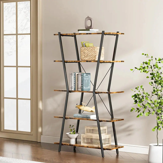 Industrial 5-Tier Open Bookshelf Furnish Wise