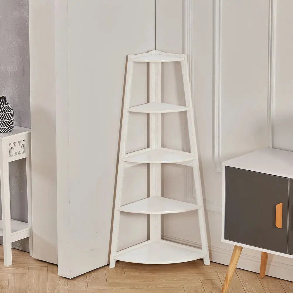 Modern 5-Tier Wooden Ladder Corner Bookshelf Home Display Shelf Unit