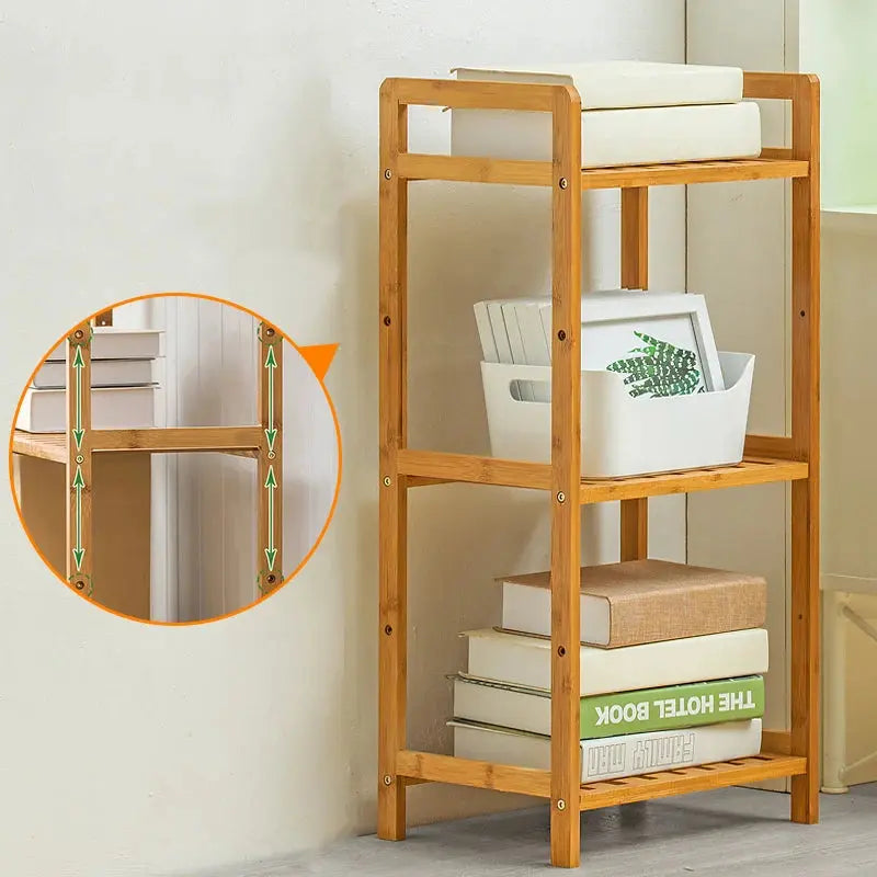 Tiered Bamboo Wood Book Storage Shelf