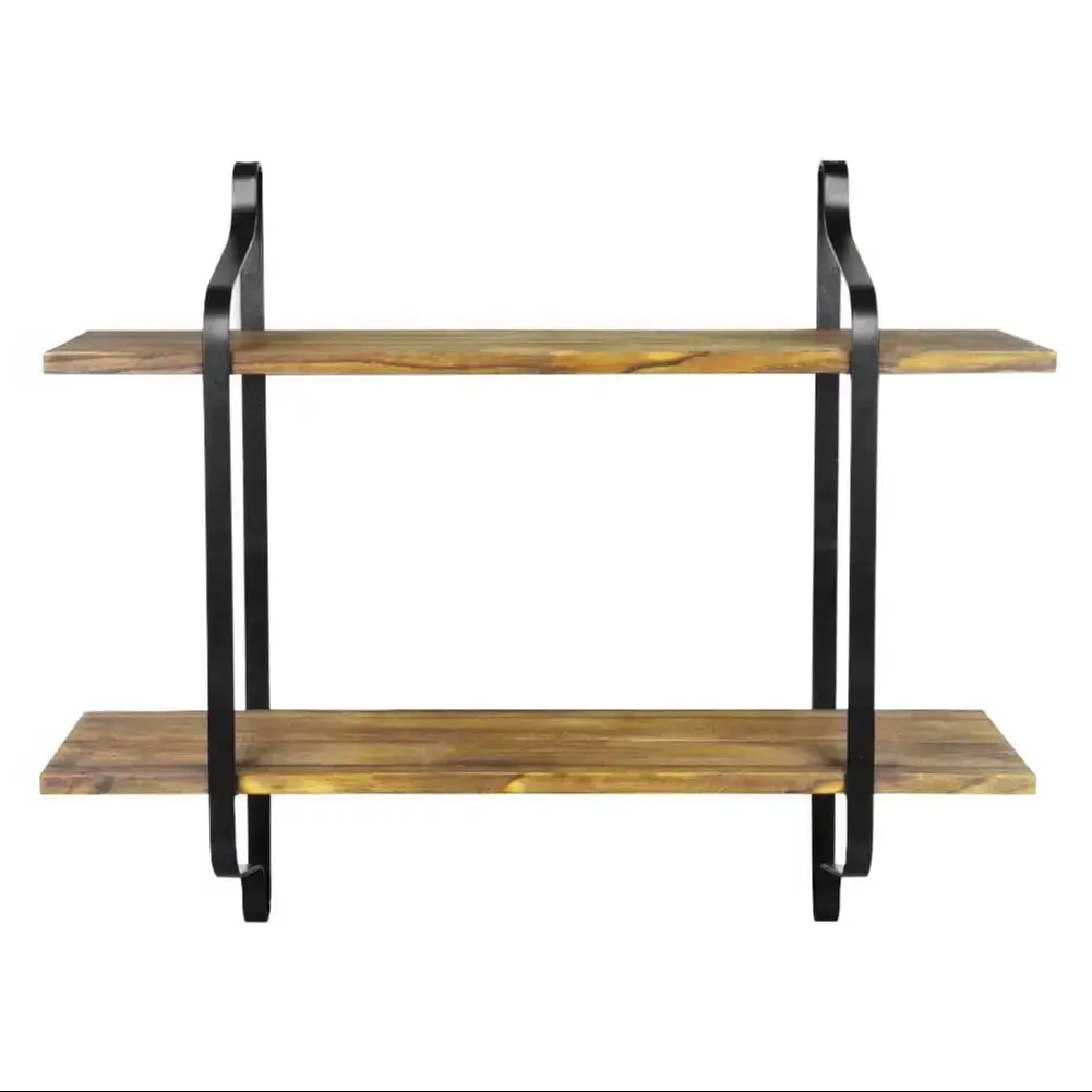 2 Tier Wall Mounted Metal Frame Wood Storage Shelf