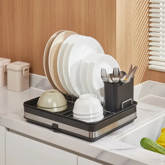 Black Kitchen Expandable Organizer Dish Drainer Rack Furnish Wise