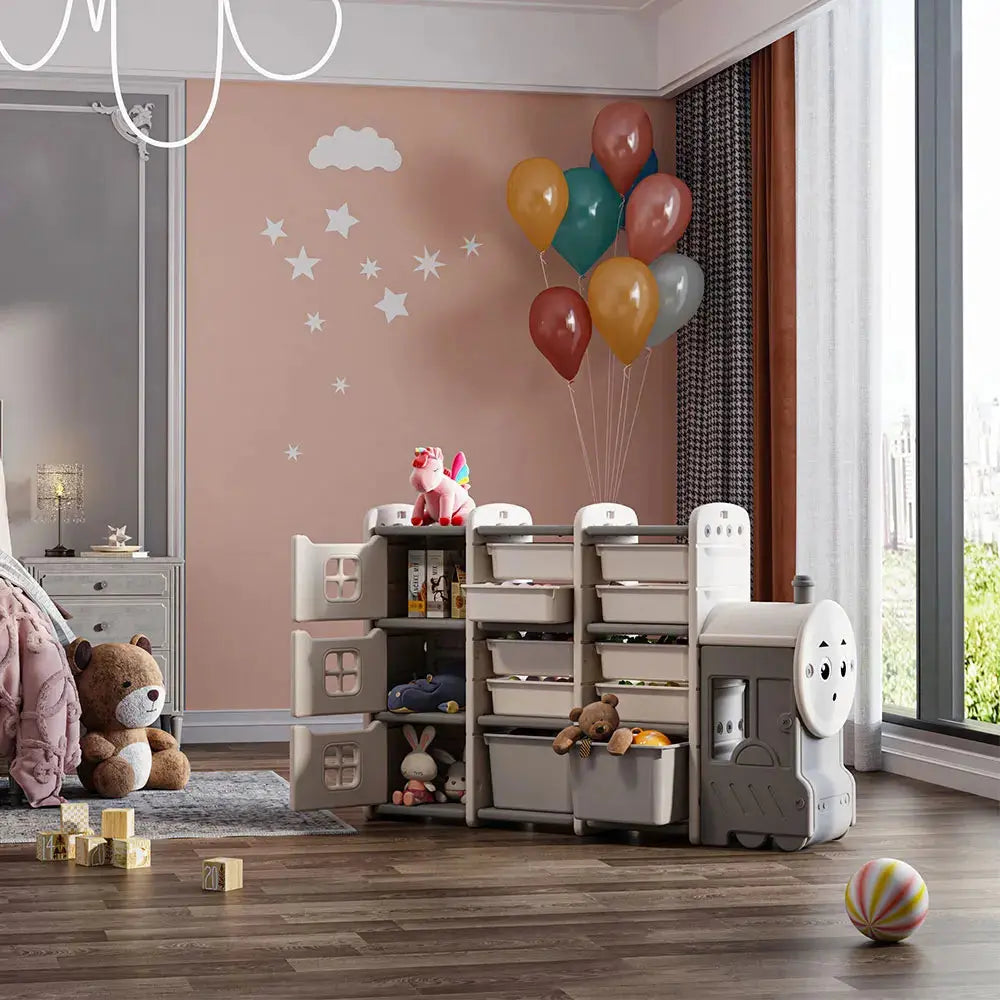 Cute Train Shape Toys Storage Rack for Kids Floor Standing