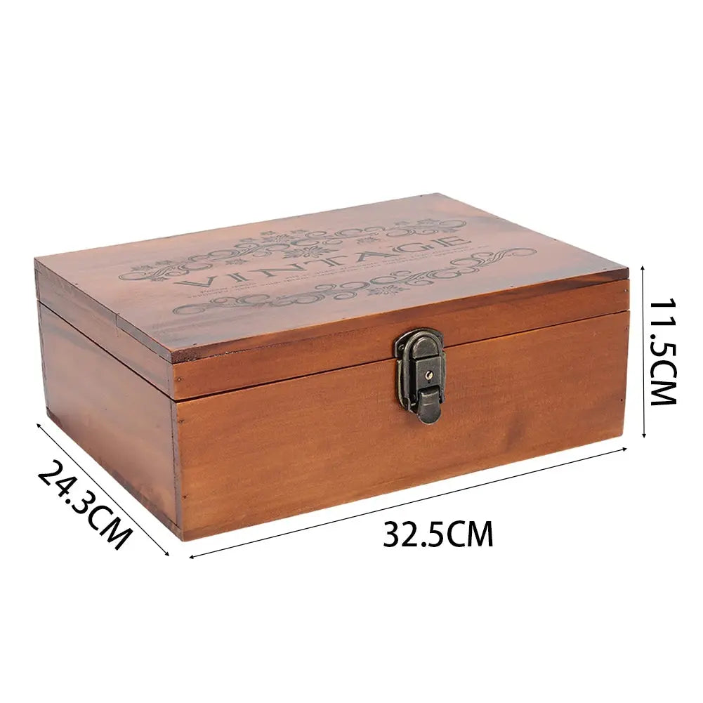 Vintage Wooden Storage Box with Hinged Lid and Lock Clasp