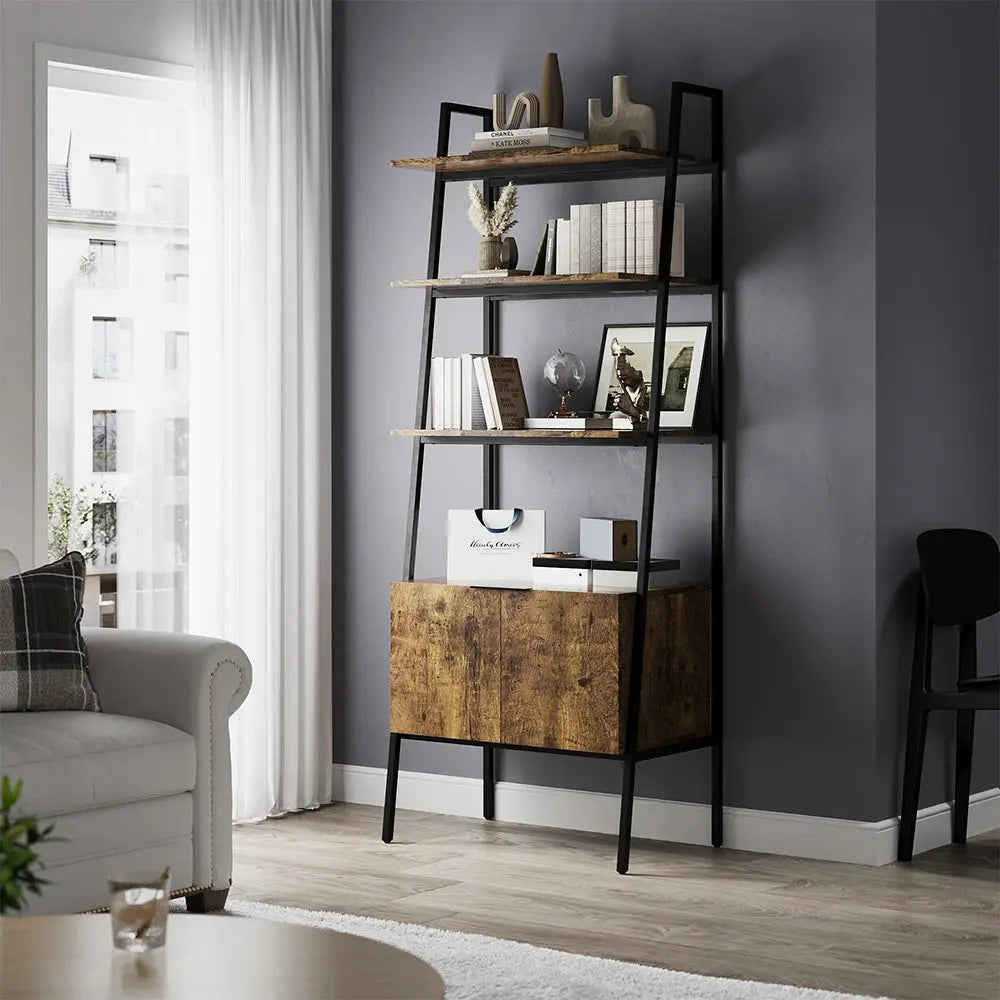 Rustic Brown Industrial Style Wooden Bookshelf Display Furnish Wise
