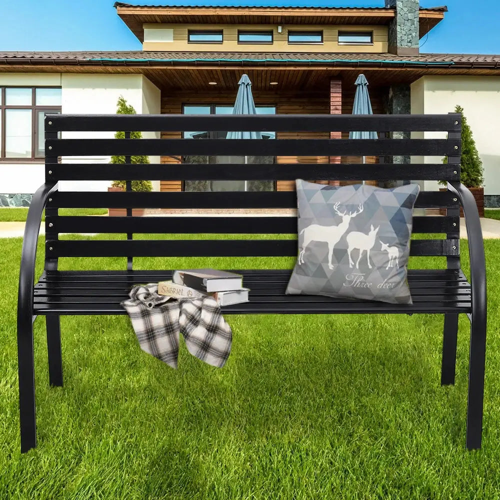 Outdoor Garden Metal Wood Bench