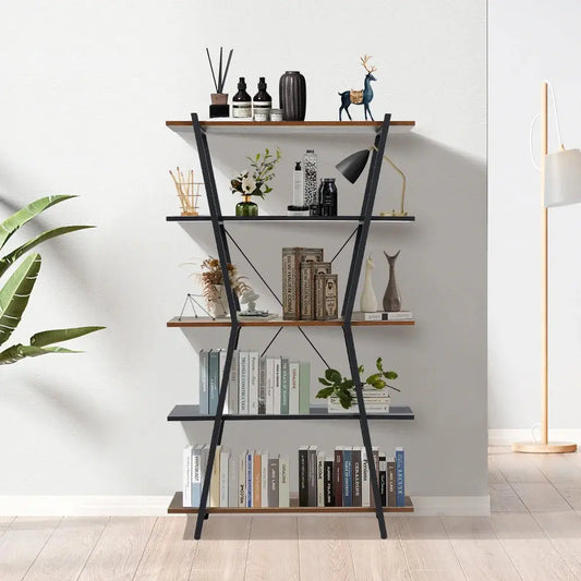 Industrial 5-Tier Open Bookshelf Furnish Wise