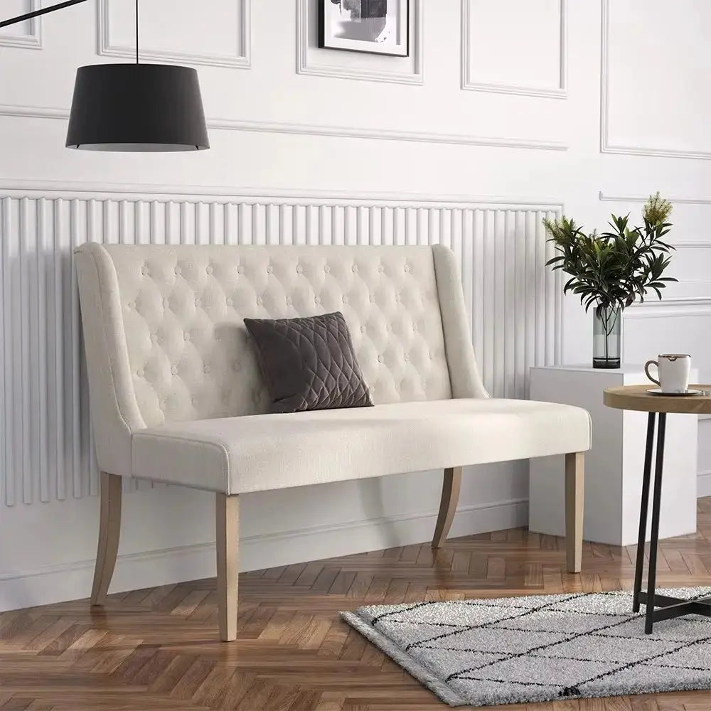 Beige Upholstered Tufted Sofa Furnish Wise
