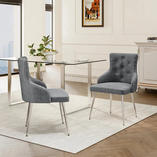 Grey Velvet Tufted Dining Chair with Cushion Furnish Wise