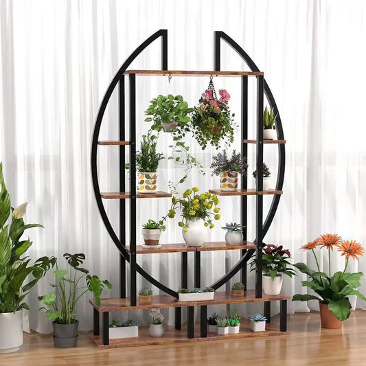 2-Piece Brown Crescent Wood Tiered Plant Stand Furnish Wise