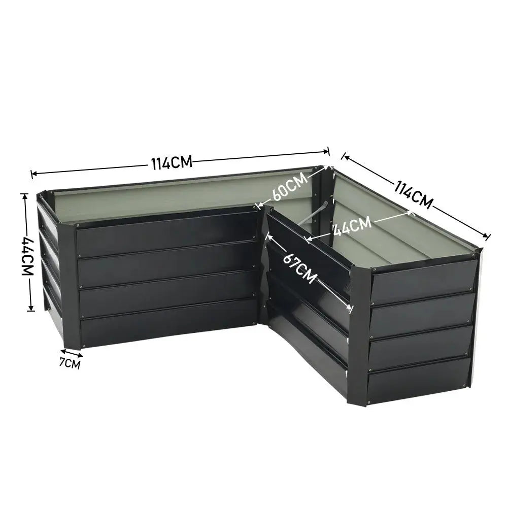 Charcoal Black Outdoor Metal L Shaped Raised Garden Bed