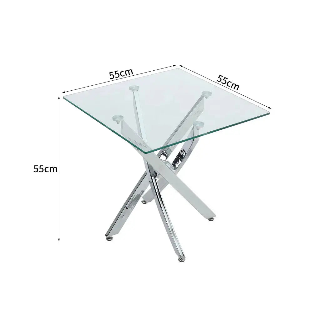 Modern and Futuristic Clear Glass Top Coffee End Table with Chrome Legs Furnish Wise