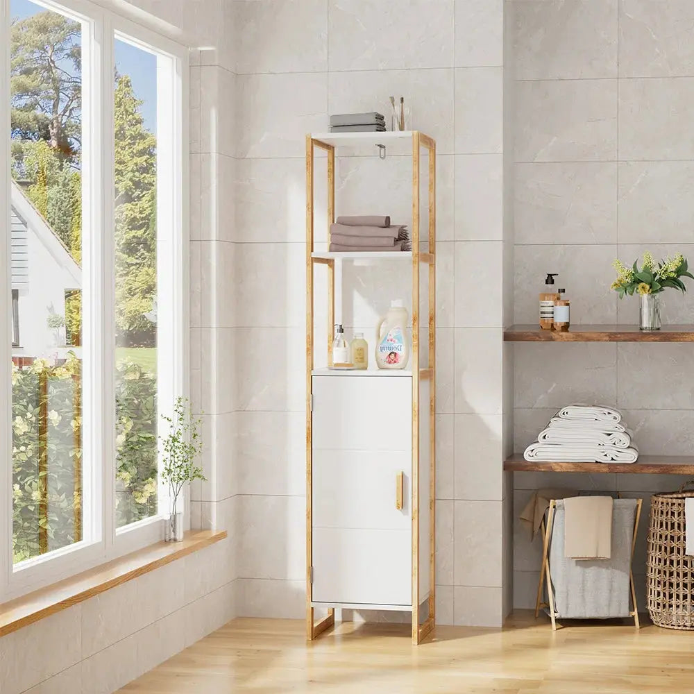 4-Tier Single-door Tall Bathroom Space Saver Organiser