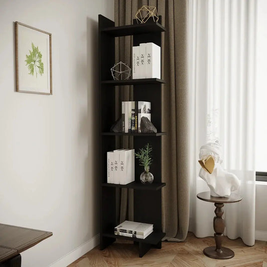Industrial 5-Tier Corner Bookshelf Unit Furnish Wise
