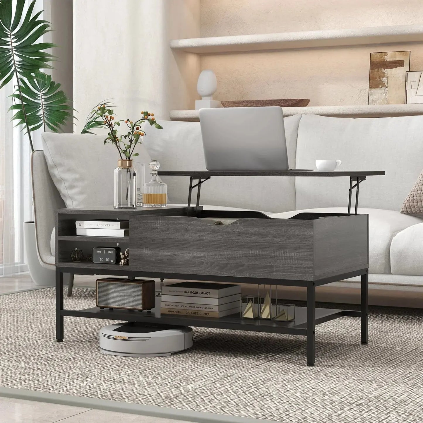 Lift Top Coffee Table with Storage Shelf Furnish Wise