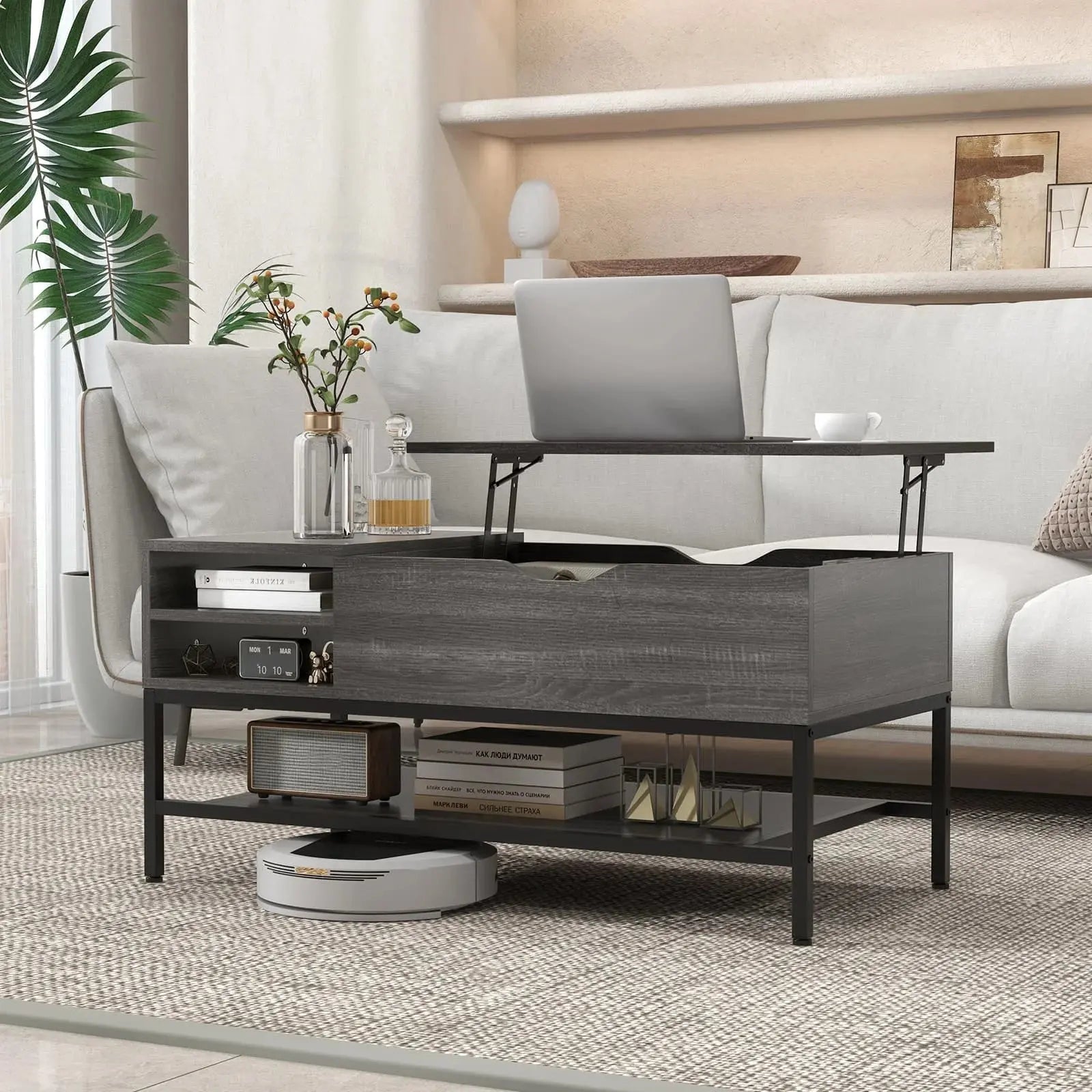 Lift Top Coffee Table with Storage Shelf Furnish Wise