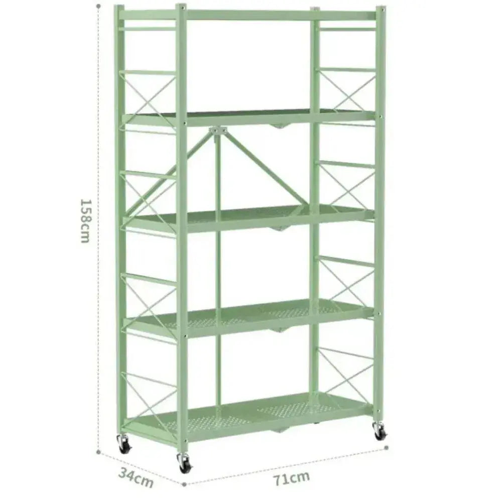 Foldable Large Kitchen Storage Rack, Bookshelf  - Multilayer Iron Frame with Wheels, Movable Multifunctional Display Shelf Furnish Wise