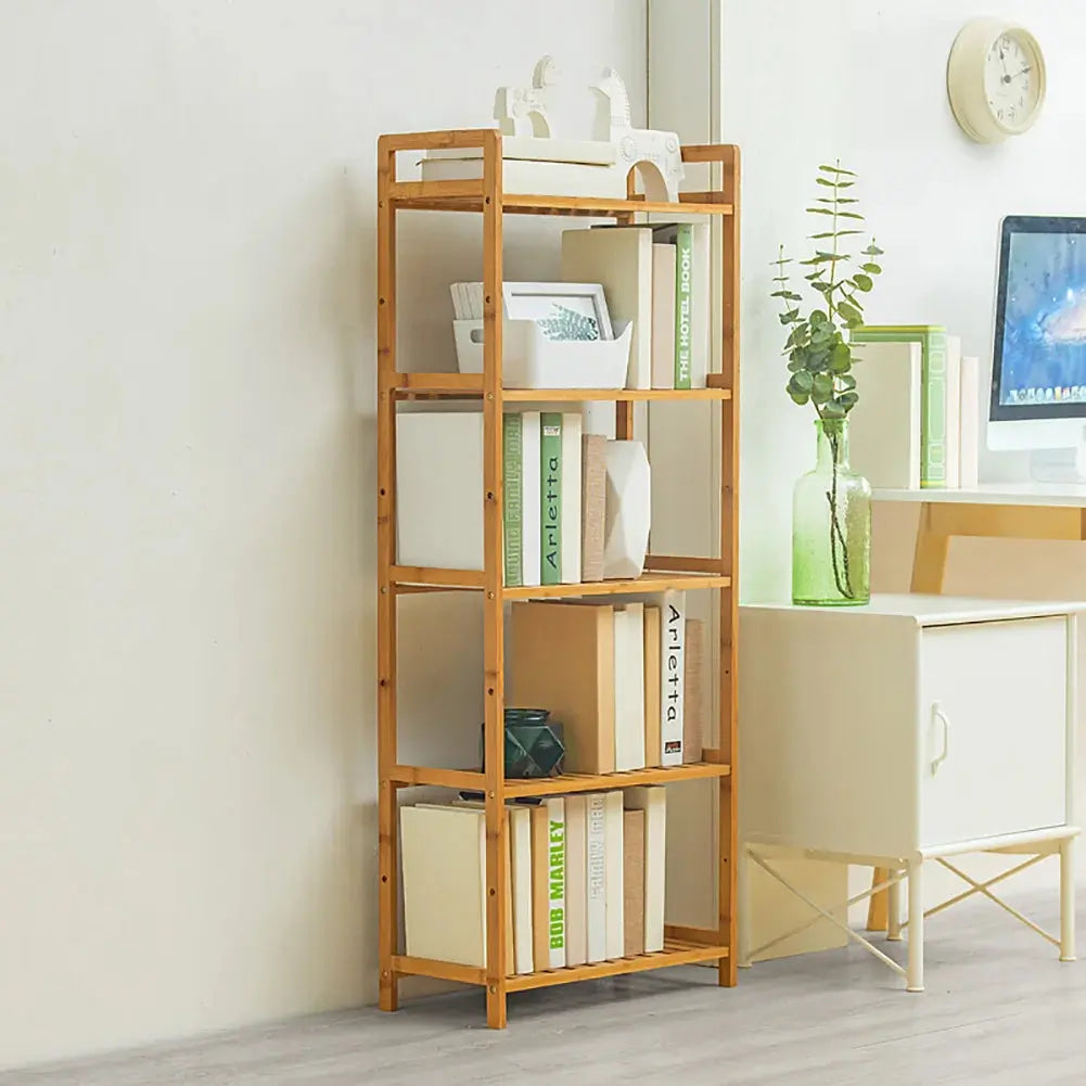 Tiered Bamboo Wood Book Storage Shelf