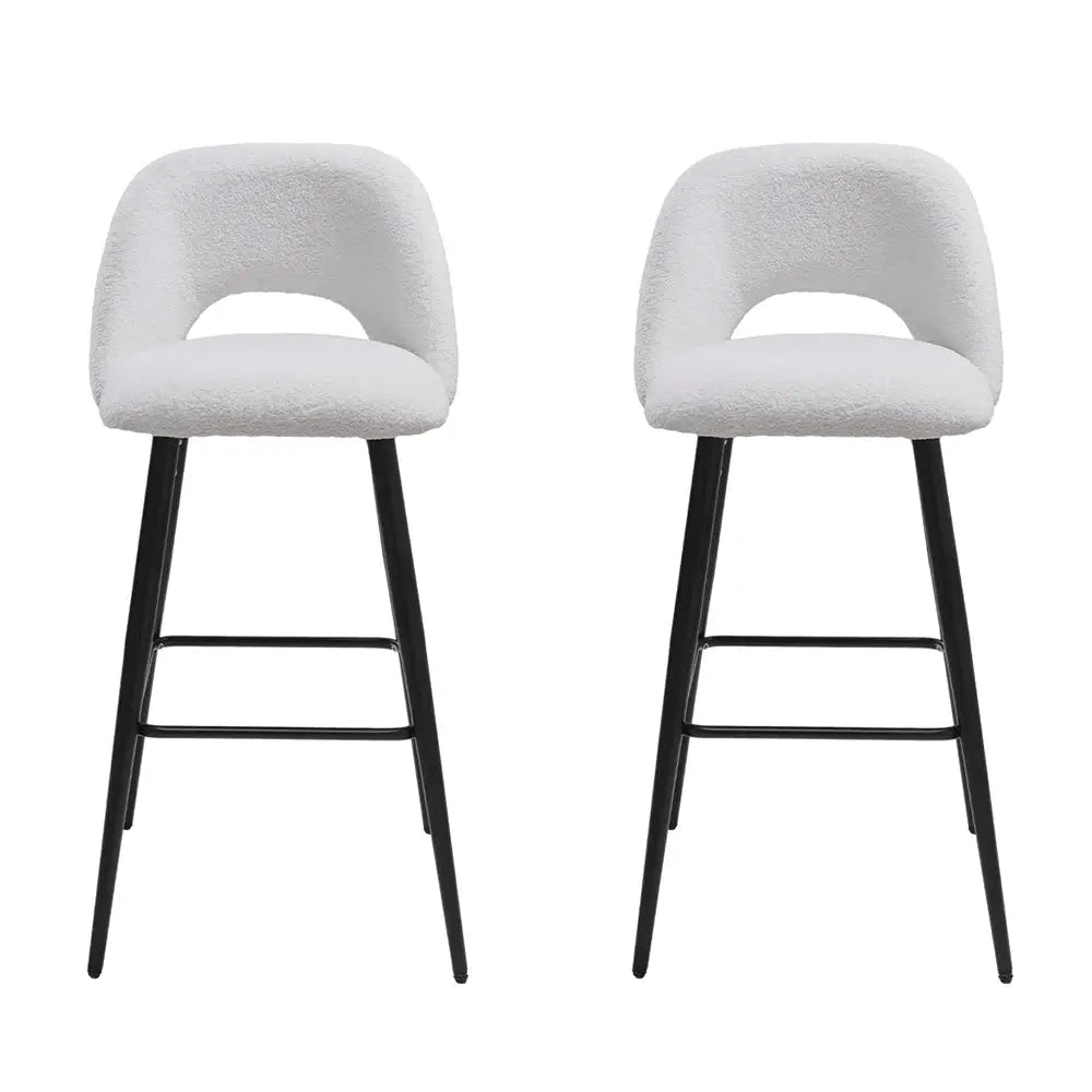 2 Piece Teddy Bear Fur Upholstered Breakfast Bar Stools with Backrest