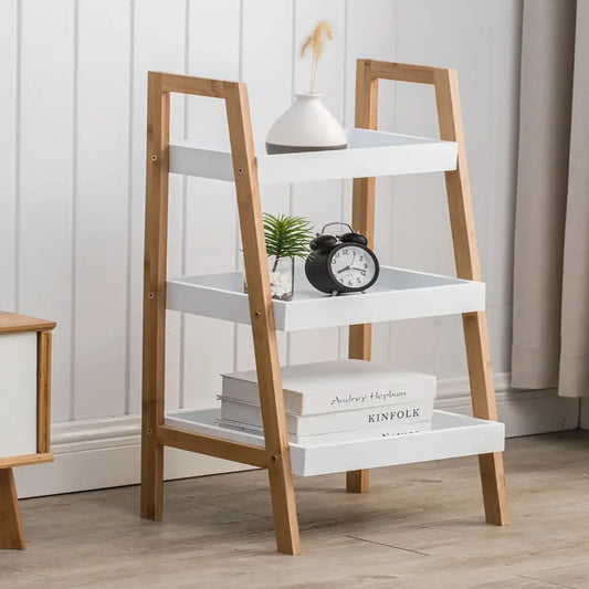 3 Tier Wood Ladder Storage Display Stand with Gold Edge