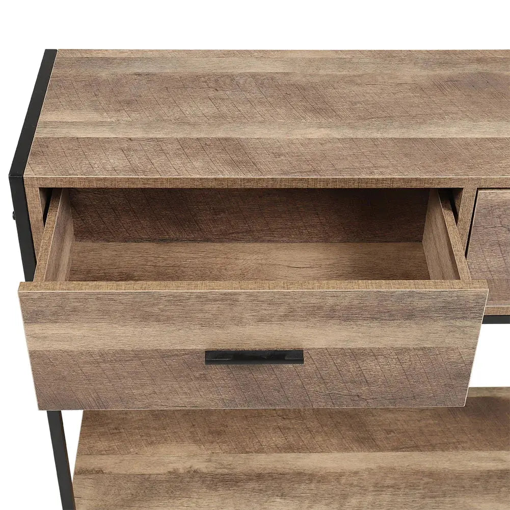 Rustic Brown Console Table With 2 Drawers And Shelves
