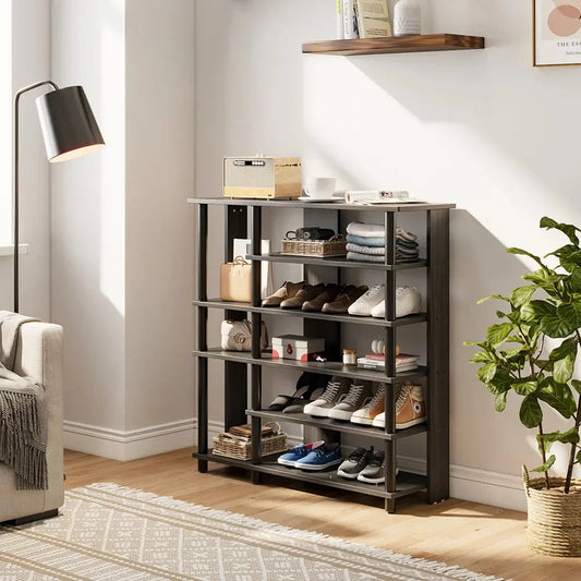 Black Open Style Wood Shoe Rack Furnish Wise