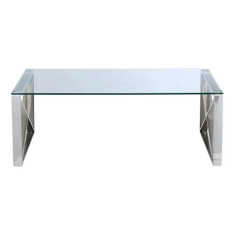 Modern Rectangle Tempered Glass Coffee Table with Chrome Base Furnish Wise